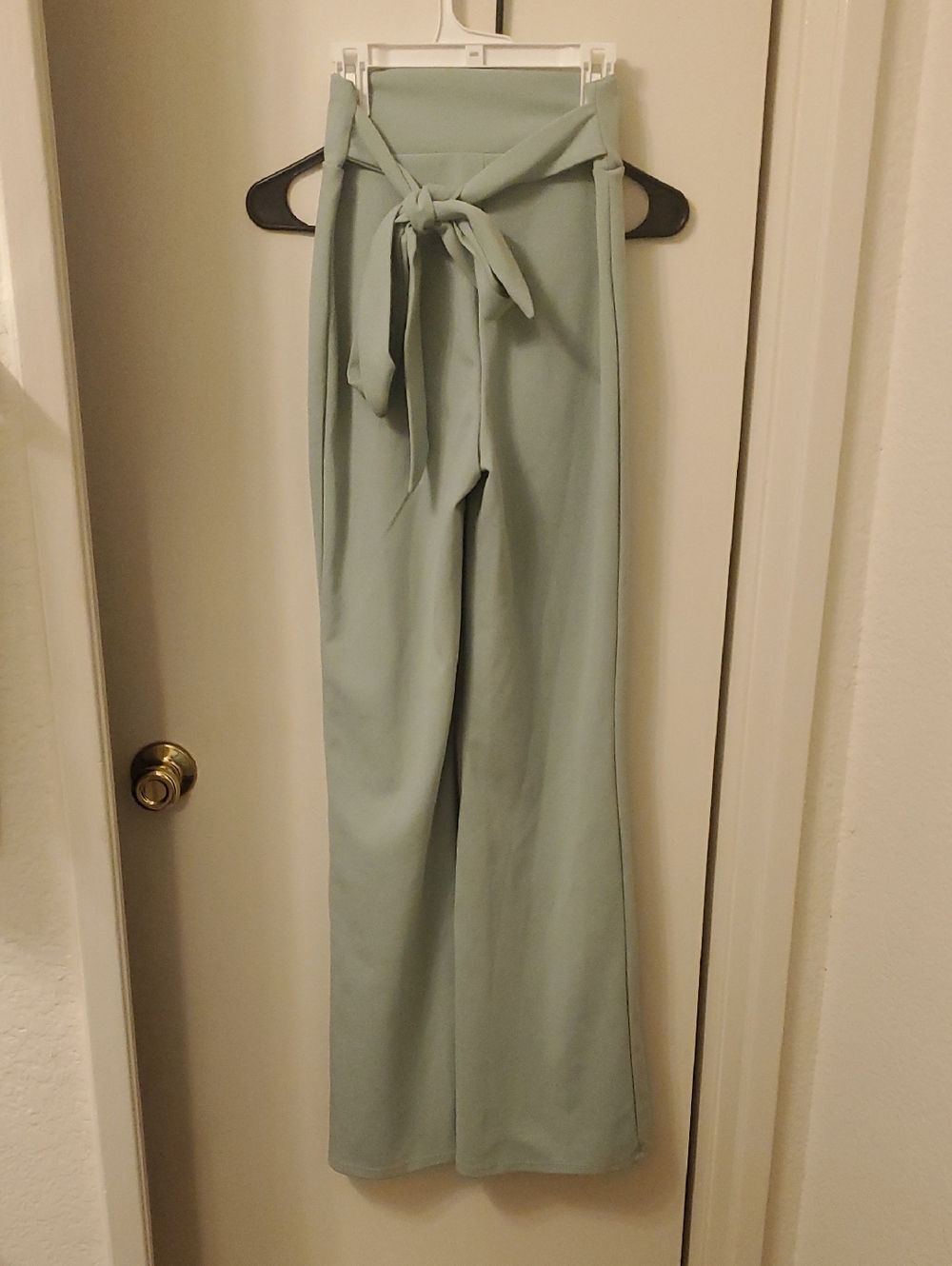 Windsor Sage Green High-Rise Wide Leg Pants with Self Tie - Picture 1 of 5